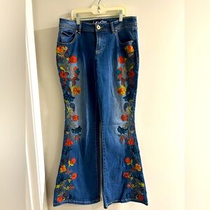 INC Denim Flared Leg regular fit Size 10 embroidered jeans